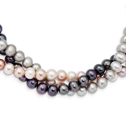 14K 6-7mm Multicolor Freshwater Cultured Pearl 3-strand Necklace-WBC-XF413-18
