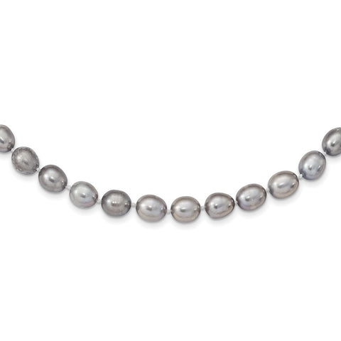 14k White Gold 8-9mm Grey Rice Freshwater Cultured Pearl Necklace-WBC-XF415-20