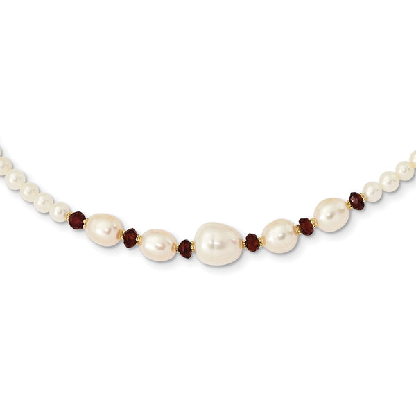 14K White Freshwater Cultured Pearl Faceted 4.0 Garnet Bead Necklace-WBC-XF443-18