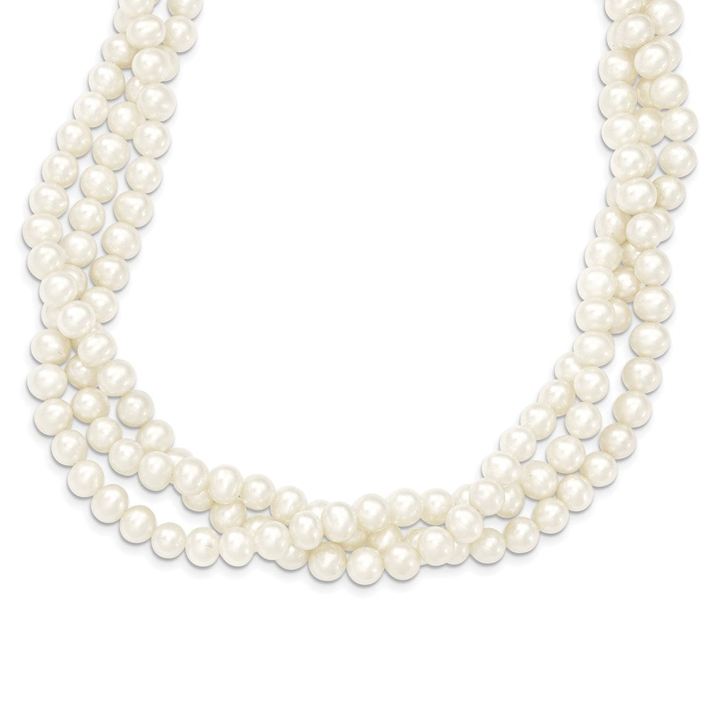 14k 6-7mm White Near Round FW Cultured Pearl 3-Strand Necklace-WBC-XF553-21
