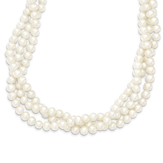 14k 6-7mm White Near Round FW Cultured Pearl 3-Strand Necklace-WBC-XF553-21