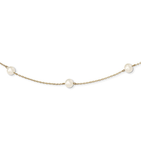 14K 7-8mm White Near Round Freshwater Cultured Pearl 7-Station Necklace-WBC-XF554-18