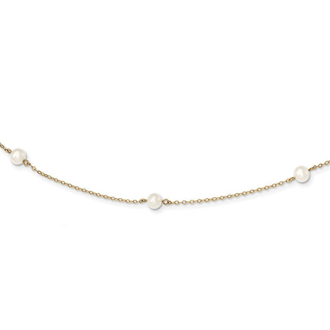 14K 5-6mm White Near Round Freshwater Cultured Pearl 7-Station Necklace-WBC-XF555-16