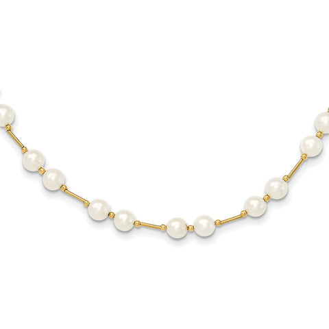 14K 6-7mm White Near Round Freshwater Cultured Pearl Bead Necklace-WBC-XF557-18