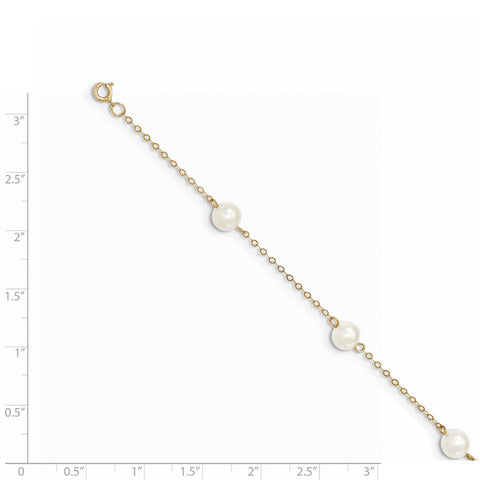 14K 6-7mm White Near Round Freshwater Cultured Pearl 6-station Anklet-WBC-XF559-9