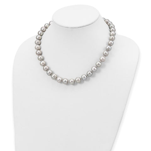 14k White Gold 11-12mm Grey Near Round Freshwater Cultured Pearl Necklace-WBC-XF575-18