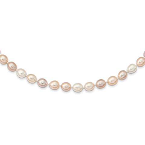 14K 8-9mm Rice Pink Purple White Alternating Color FWC Pearl Necklace-WBC-XF764-18