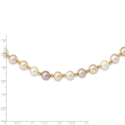 14K 8-9mm Semi-round Pink/Purple/White FWC Pearl D/C Beaded Necklace-WBC-XF768-18