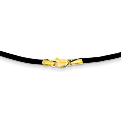 14k 2mm 16in Black Leather Cord Necklace-WBC-XG260-16