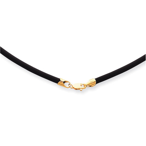 14k 2mm 16in with Yellow Clasp Black Rubber Cord Necklace-WBC-XG265-16