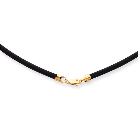 14k 4mm 20in with Yellow Clasp Black Rubber Cord Necklace-WBC-XG267-20