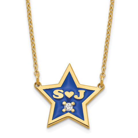 Sterling Silver/Gold-plated 2 Initial Epoxied Star with Diamond Necklace-WBC-XNA1162GP