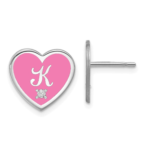 10KW Initial Epoxied Heart with Diamond Post Earrings-WBC-10XNA1164W