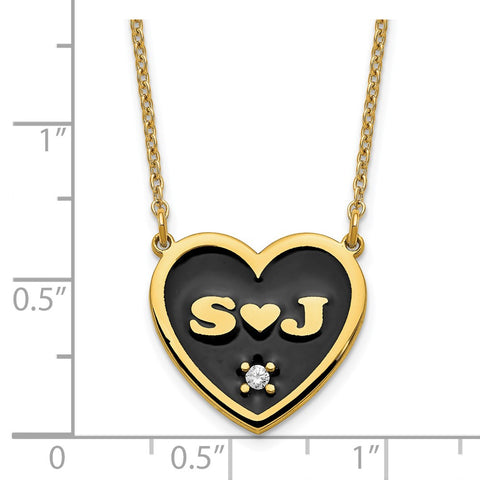 Sterling Silver/Gold-plated 2 Initial Epoxied Heart with Diamond Necklace-WBC-XNA1166GP