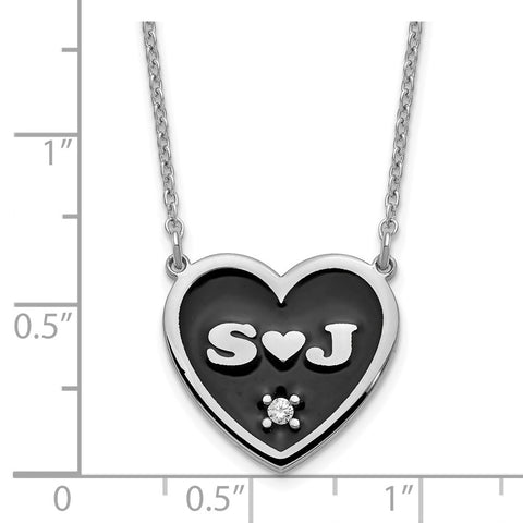 SS/Rhodium-plated 2 Initial Epoxied heart with Diamond Necklace-WBC-XNA1166SS