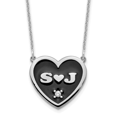 14KW 2 Initial Epoxied Heart with Diamond Necklace-WBC-XNA1166W