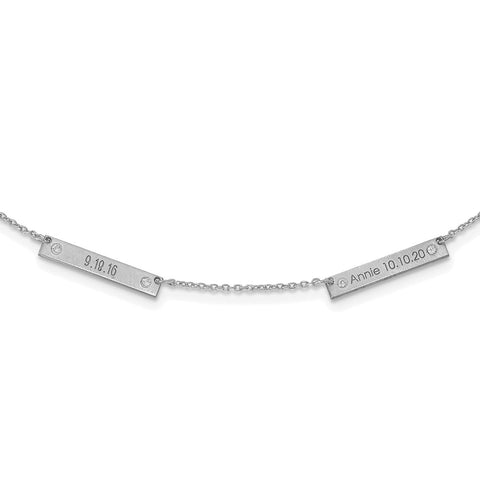 Sterling Silver/Rhodium-plated Brushed 2 Station with Diamond Necklace-WBC-XNA1177/2SS
