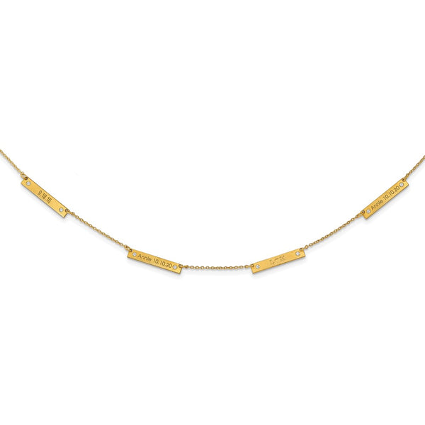 Sterling Silver/Gold-plated Brushed 4 Station with Diamond Necklace-WBC-XNA1177/4GP