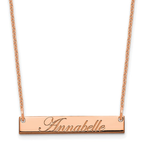 14K Rose Gold Small Polished Edwardian Script Bar Necklace-WBC-XNA1214R