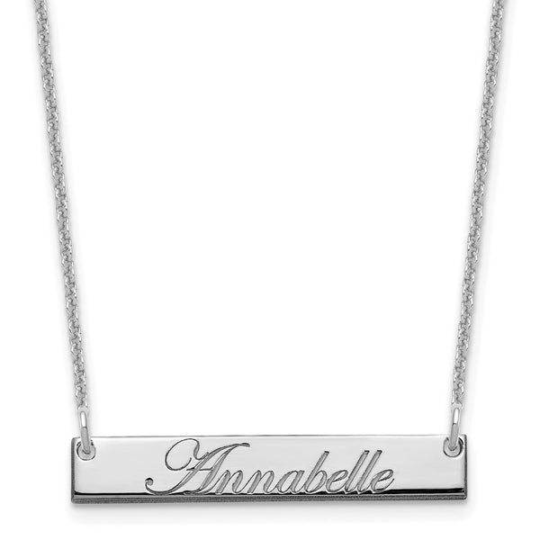 14K White Gold Small Polished Edwardian Script Bar Necklace-WBC-XNA1214W