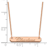 14K Rose Gold Small Polished Edwardian Script Bar Necklace-WBC-XNA1215R