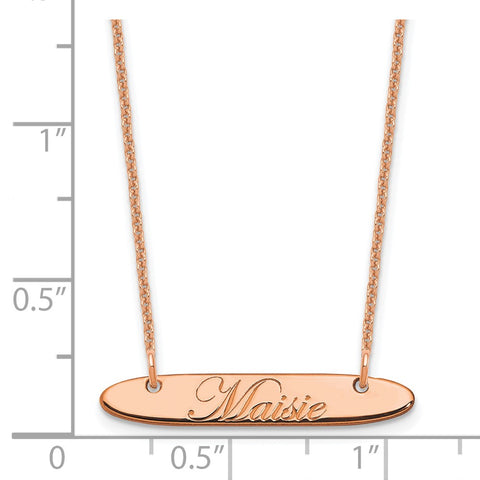 14K Rose Gold Small Polished Oblong Edwardian Script Bar Necklace-WBC-XNA1216R