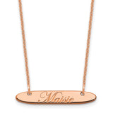 14K Rose Gold Small Polished Oblong Edwardian Script Bar Necklace-WBC-XNA1216R