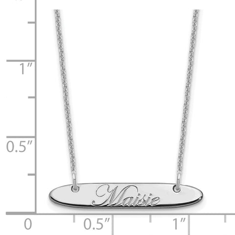 14K White Gold Small Polished Oblong Edwardian Script Bar Necklace-WBC-XNA1216W