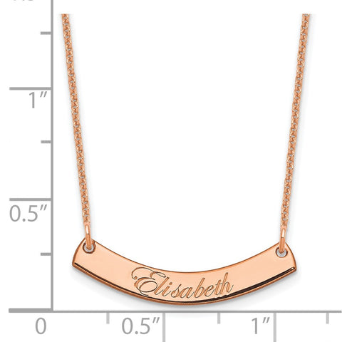 14K Rose Gold Small Polished Curved Edwardian Script Bar Necklace-WBC-XNA1217R