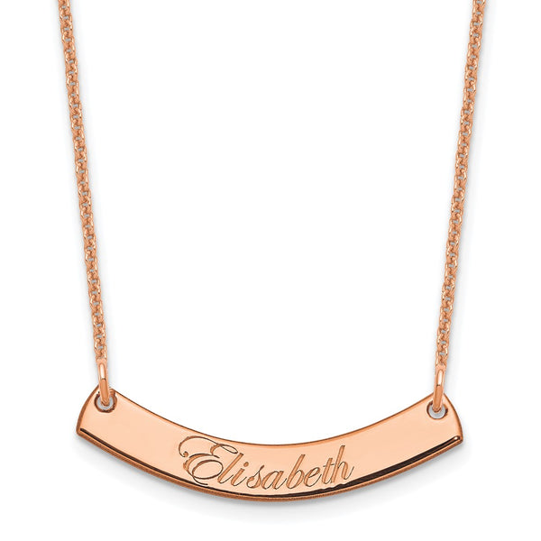 14K Rose Gold Small Polished Curved Edwardian Script Bar Necklace-WBC-XNA1217R