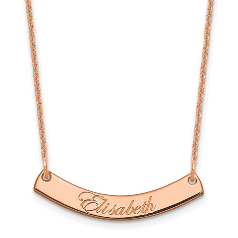 14K Rose Gold Small Polished Curved Edwardian Script Bar Necklace-WBC-XNA1217R