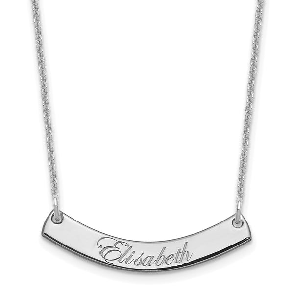 14K White Gold Small Polished Curved Edwardian Script Bar Necklace-WBC-XNA1217W