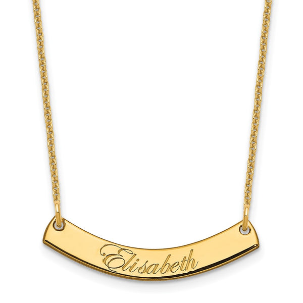 14K Small Polished Curved Edwardian Script Bar Necklace-WBC-XNA1217Y