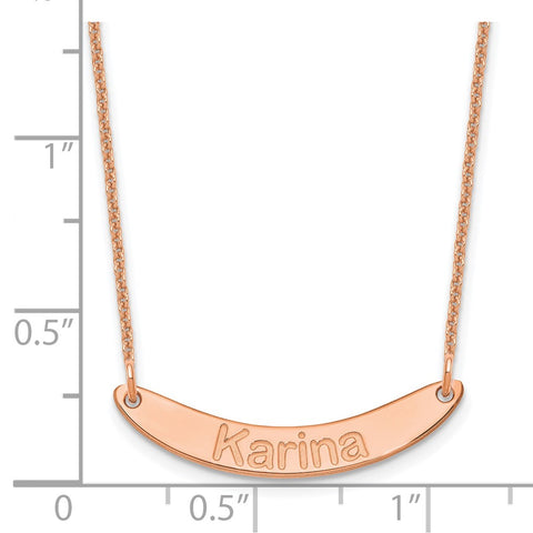14K Rose Gold Small Polished Curved Arial Rounded Bar Necklace-WBC-XNA1218R