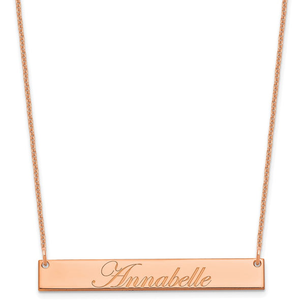 14K Rose Gold Medium Polished Edwardian Script Bar Necklace-WBC-XNA1219R