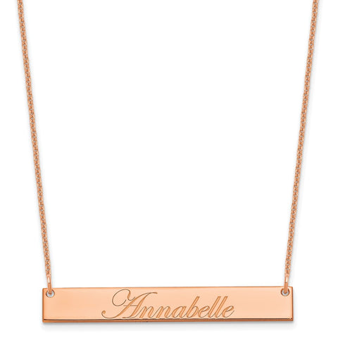 14K Rose Gold Medium Polished Edwardian Script Bar Necklace-WBC-XNA1219R