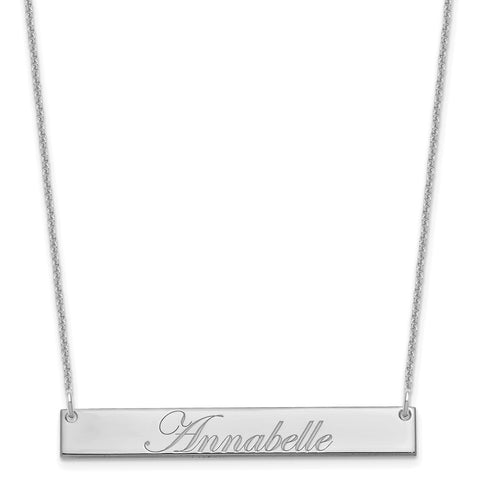 14K White Gold Medium Polished Edwardian Script Bar Necklace-WBC-XNA1219W