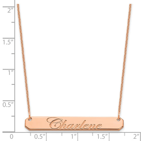 14K Rose Gold Medium Polished Edwardian Script Bar Necklace-WBC-XNA1220R
