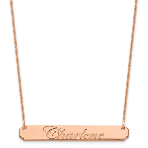 14K Rose Gold Medium Polished Edwardian Script Bar Necklace-WBC-XNA1220R