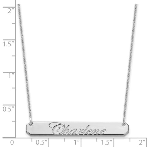 14K White Gold Medium Polished Edwardian Script Bar Necklace-WBC-XNA1220W