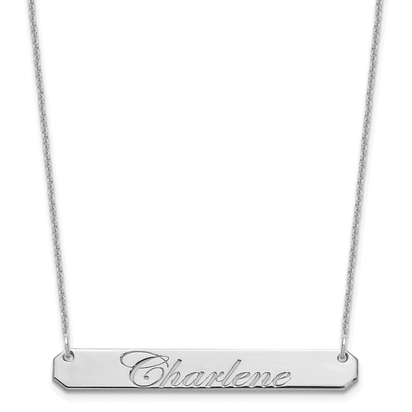 14K White Gold Medium Polished Edwardian Script Bar Necklace-WBC-XNA1220W