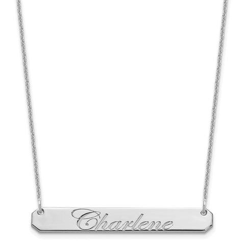 14K White Gold Medium Polished Edwardian Script Bar Necklace-WBC-XNA1220W