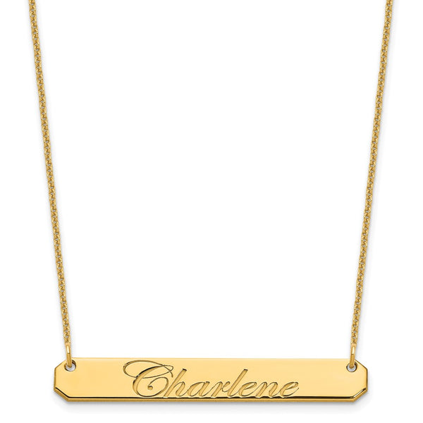 14K Medium Polished Edwardian Script Bar Necklace-WBC-XNA1220Y