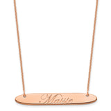 14K Rose Gold Medium Polished Oblong Edwardian Script Bar Necklace-WBC-XNA1221R