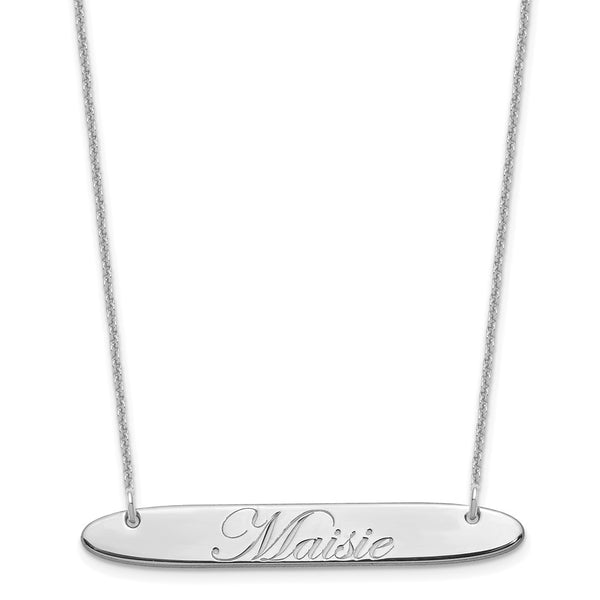 14K White Gold Medium Polished Oblong Edwardian Script Bar Necklace-WBC-XNA1221W