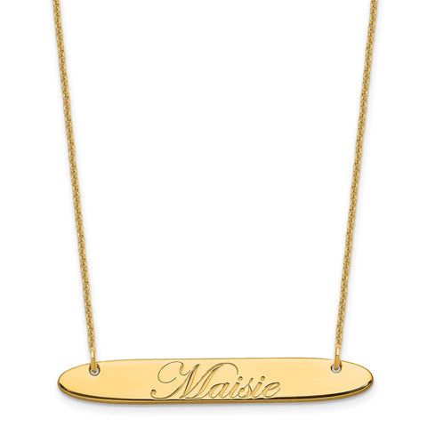 14K Medium Polished Oblong Edwardian Script Bar Necklace-WBC-XNA1221Y