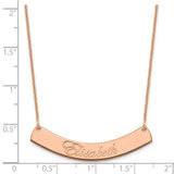 14K Rose Gold Medium Polished Curved Edwardian Script Bar Necklace-WBC-XNA1222R
