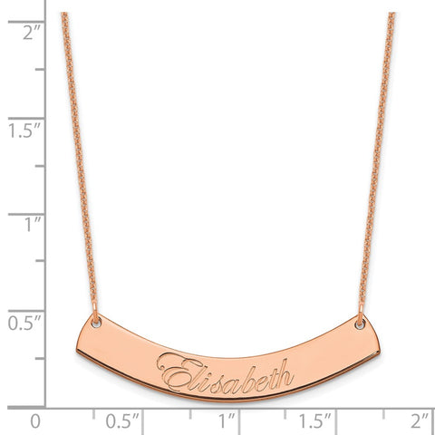 14K Rose Gold Medium Polished Curved Edwardian Script Bar Necklace-WBC-XNA1222R