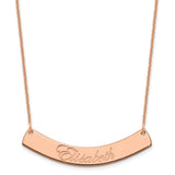 14K Rose Gold Medium Polished Curved Edwardian Script Bar Necklace-WBC-XNA1222R