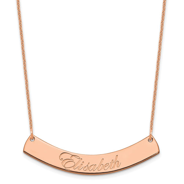 14K Rose Gold Medium Polished Curved Edwardian Script Bar Necklace-WBC-XNA1222R